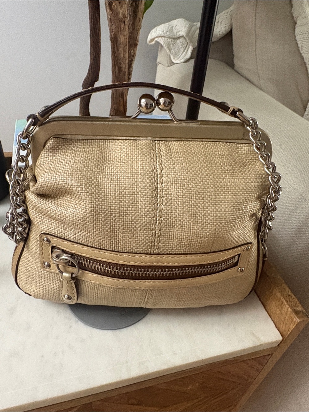 Coach rare vintage Bonnie Straw Leather Demi DL Purse Handbag EUC.